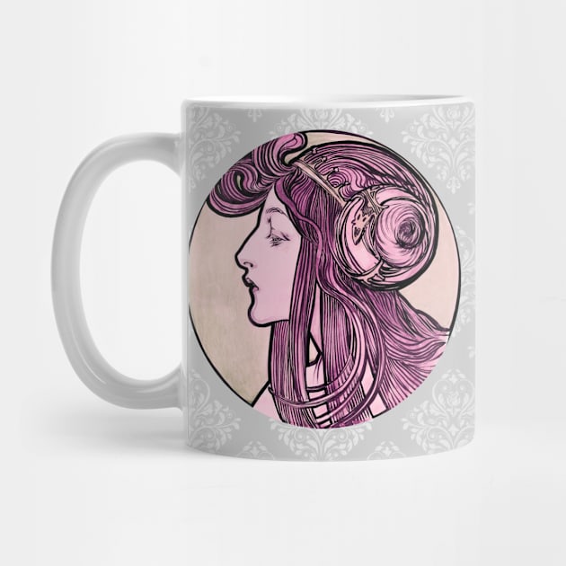 Alphonse Mucha Vintage Girl with a Twist mug,coffee mug,t-shirt,pin,tapestry,notebook,tote,phone cover,pillow by All Thumbs